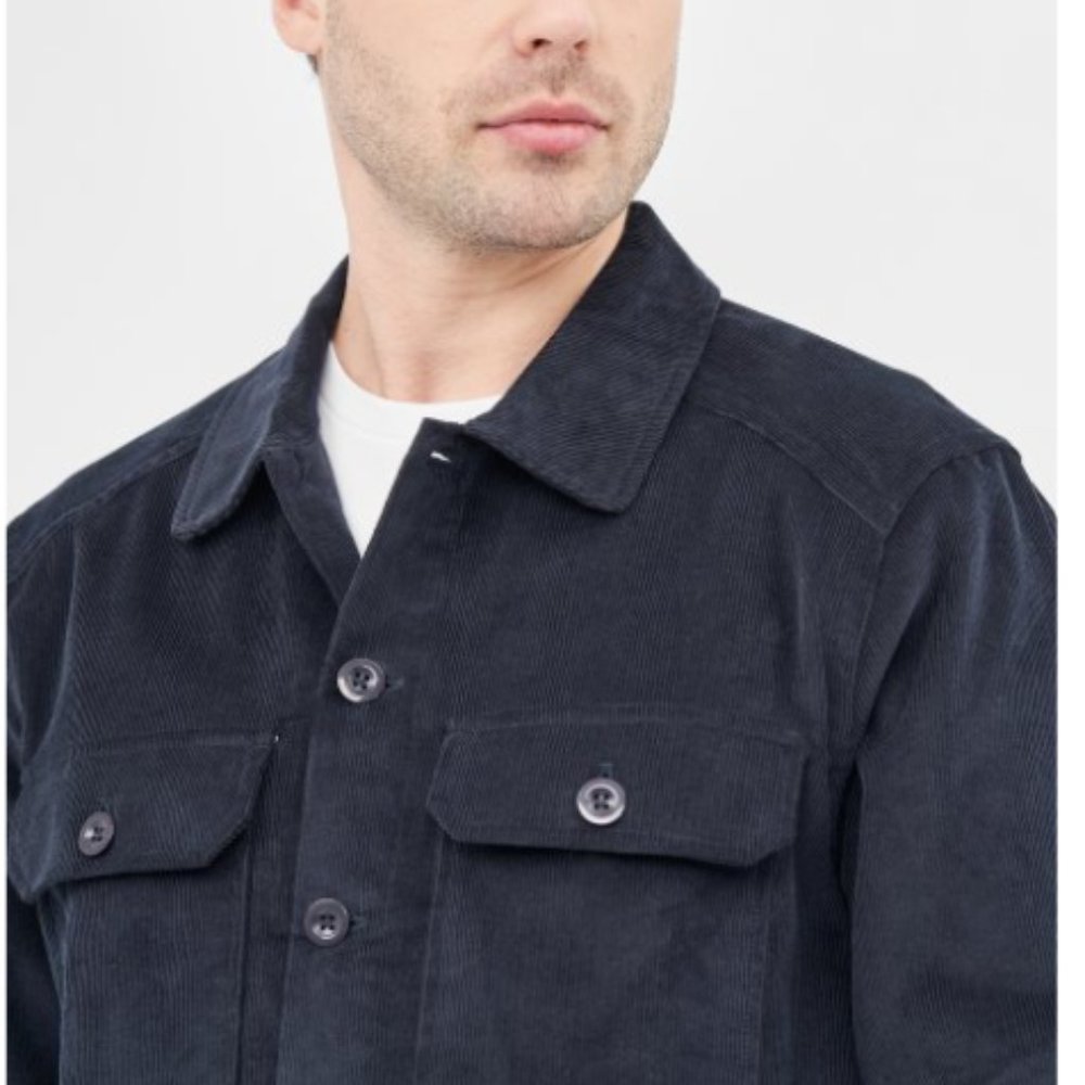 Michael Kors Mens Curdoroy Trucker Shirt - Navy Blue - Medium & Large - Picture 3 of 10